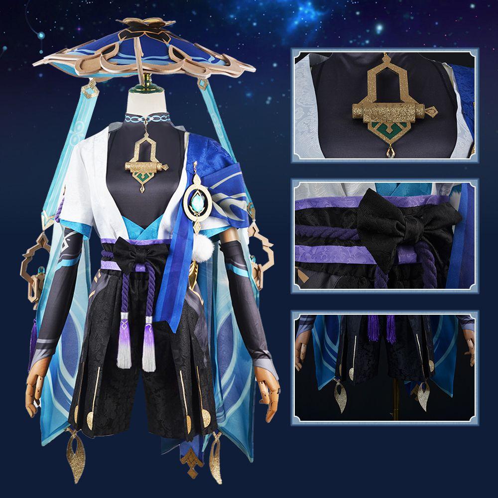 Kunikuzushi Genshin Impact Wanderer Cosplay Bamboo Hat Adult Performance Dress