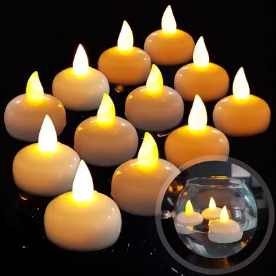 12 Pièces Lumière de Bougie Flottante LED Étanche Sans Flamme Bougie Flottante Sans Fumée Scintillante Lampe Accessoire Décoration pour Fête