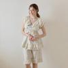Lunaluz Women Blooming Cotton Bra Cap V Neck Short sleeVe Two Piece Pajama