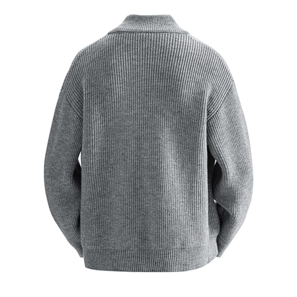 Men's Stand Collar Knitted Cardigan Sweater - Winter Trend, Loose Fit, Solid Color, Zipper Closure