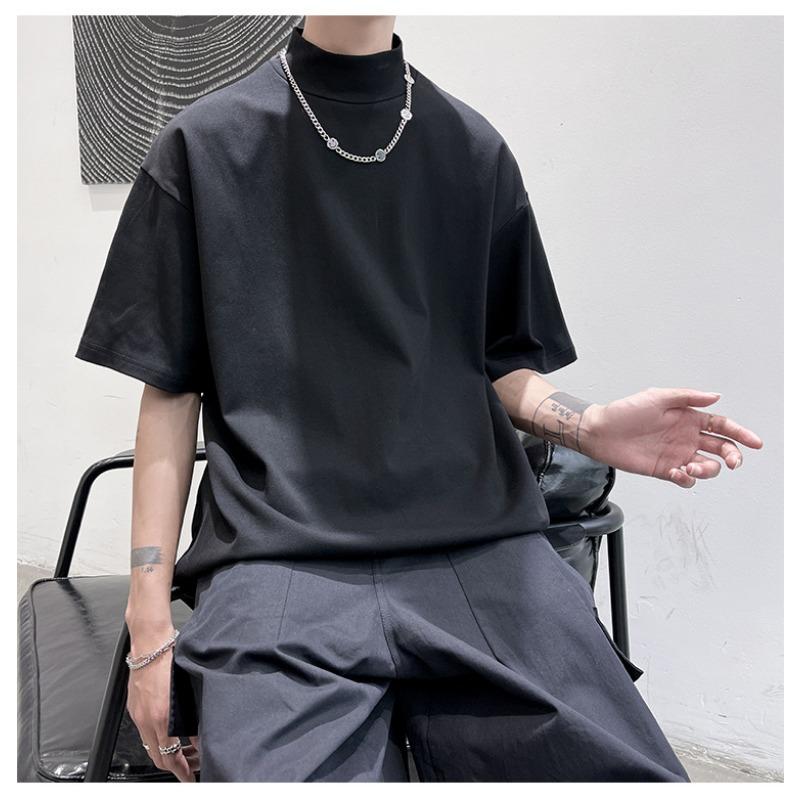 Mens Loose Solid Color Short Sleeve Basic Casual Bottoming T Shirt