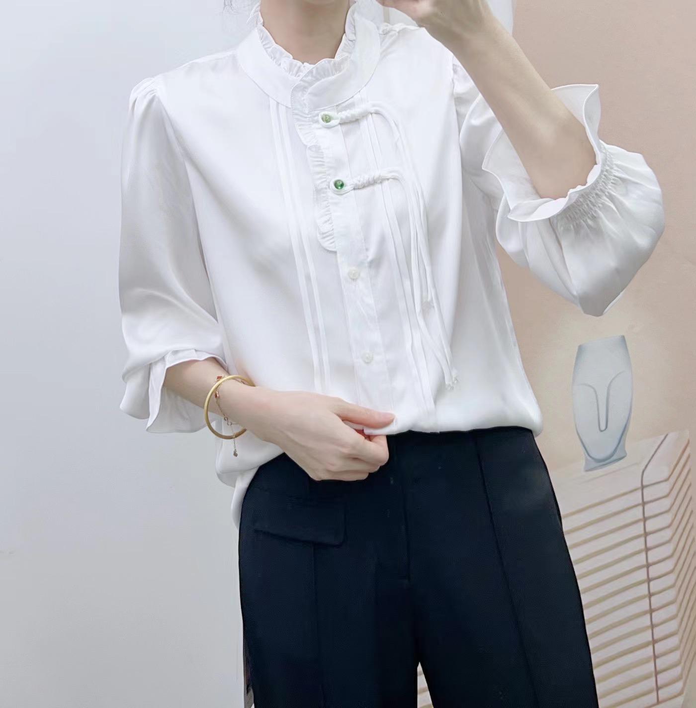 Spring 2026 Fashion Ruffle Lace Long Sleeve Slimming Shirt XL (59-64 kg) белый