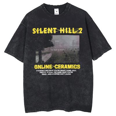 Harajuku Street Retro Charakter Spielmuster T-Shirt Baumwolle Hippie Herren und Damen Waschen Retro Baumwoll-T-Shirt