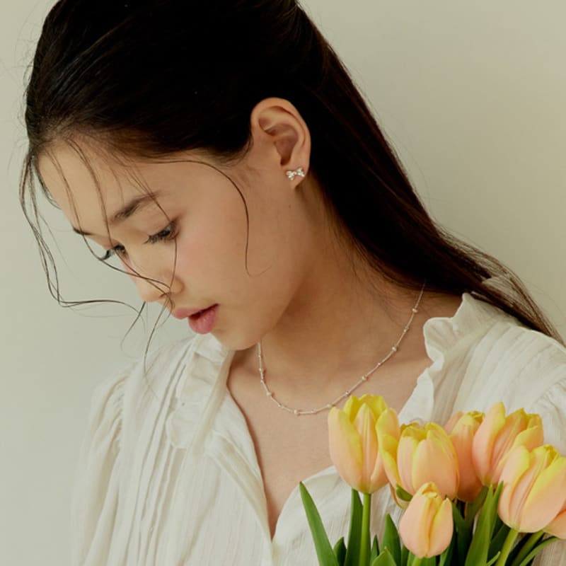 murmur [925silver]Volume ribbon stud earrings