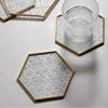 Window Grille Glass Coaster Gold Copper Embossed Pattern Hexagonal Glass Coaster Dining Table Insulation Pad Teacup Mat