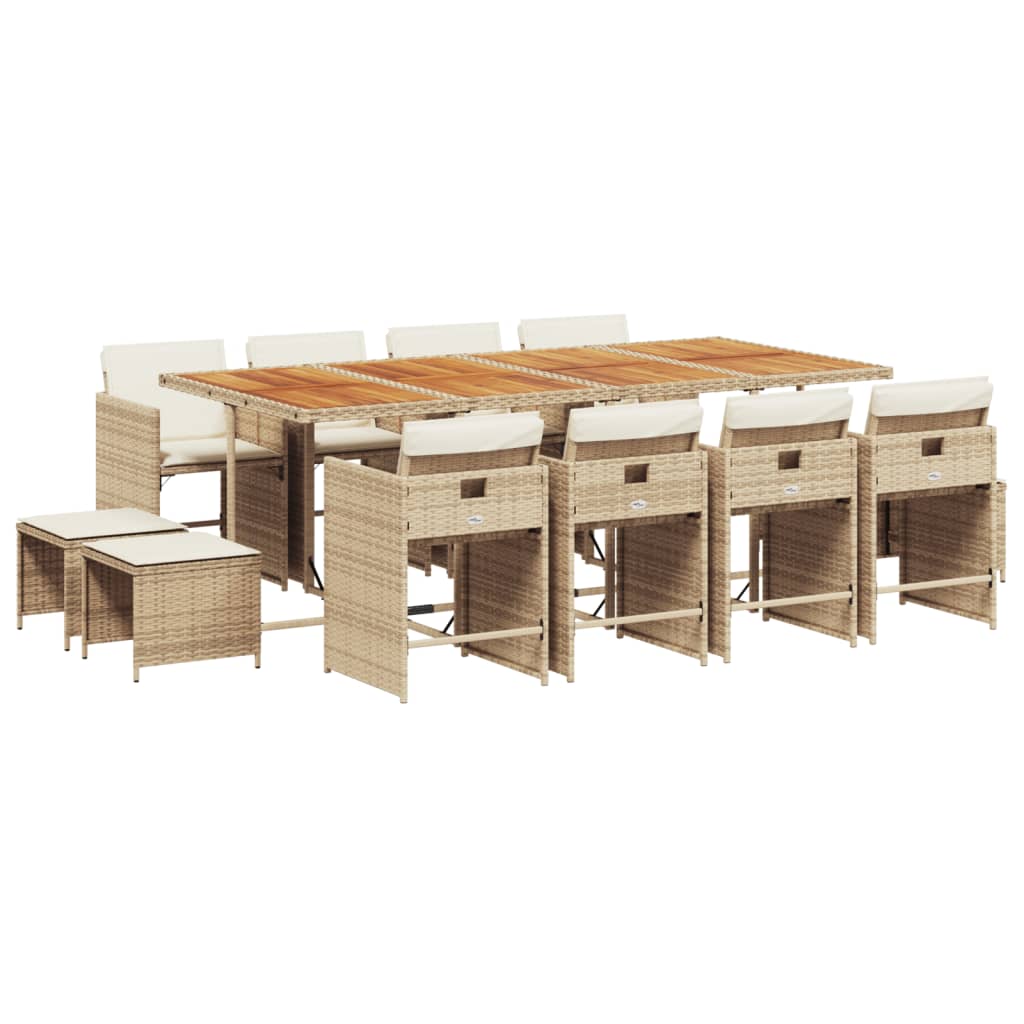 Vidaxl 13-Cz. Garden Furniture Set With Cushions, Beige, Poly Rattan