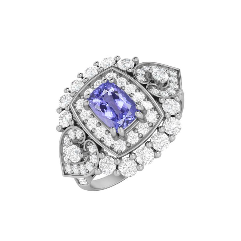 6X4MM Cushion Tanzanite Gemstone 925 Sterling Silver Solitaire Halo Women Engagement Ring 11 белый