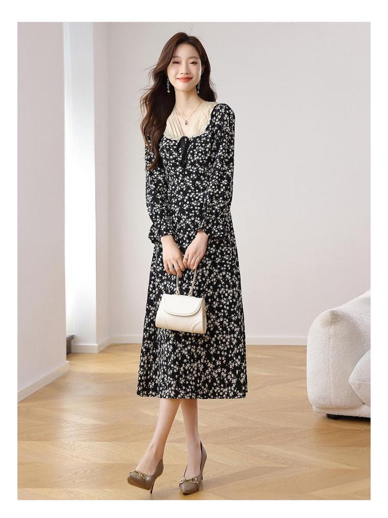 French Retro Fairy-Inspired Slim-Fit Floral Midi Dress for Women