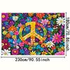2D Floral Peace Symbol Backdrop with Vibrant Flowers Hippie Party Background