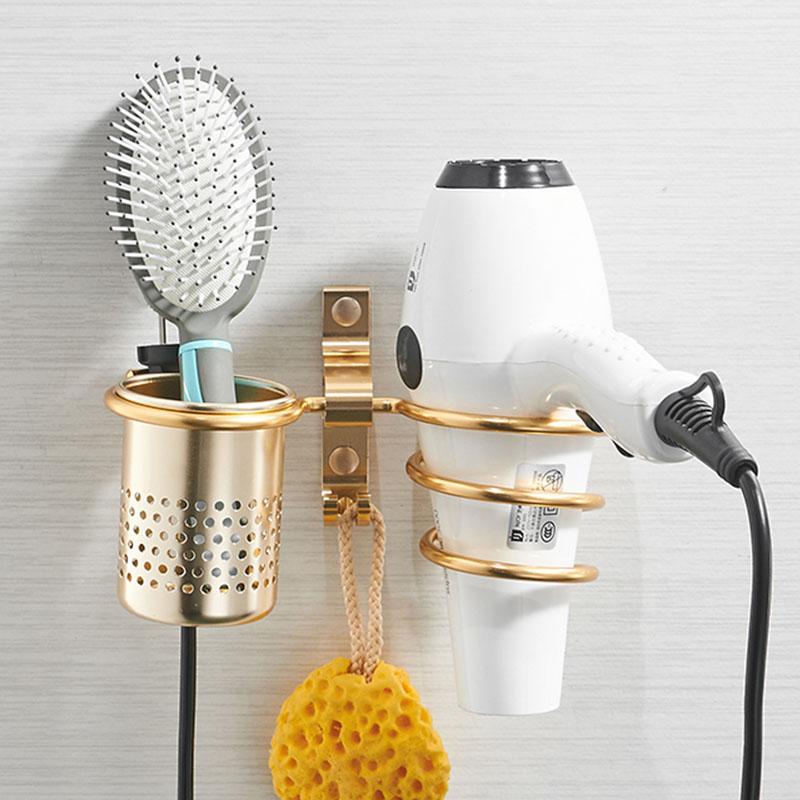 Golden Haie Dryer Rack with Cup Hair   Households Rack Hair Blow Dryer Holder Aluminum Shelf Bathroom Accessories  WF
