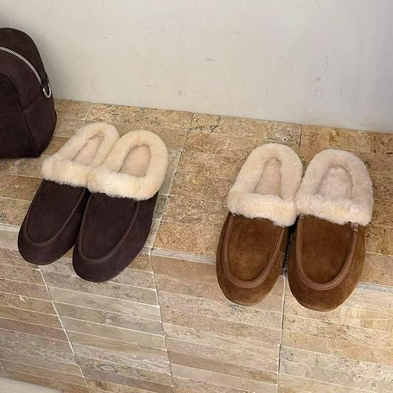 

Baotou Birkenstocks Slippers Women S Exterior Wear Minimalist Wind Round Head Suede Lazy One Pedal Warm Thick Bottom Cotton Mop 35 верблюд
