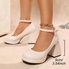 Women's High Heels Platform Pumps Patent Leather Chunky Heeled Lolita Shoes Woman Plus Size Fashion Ankle Strap Mary Jane Pumps