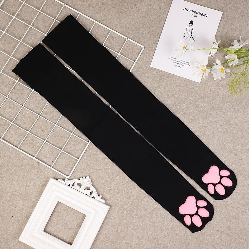 3D Black Silk Over-the-Knee Japanese Anime Cat Paw Socks