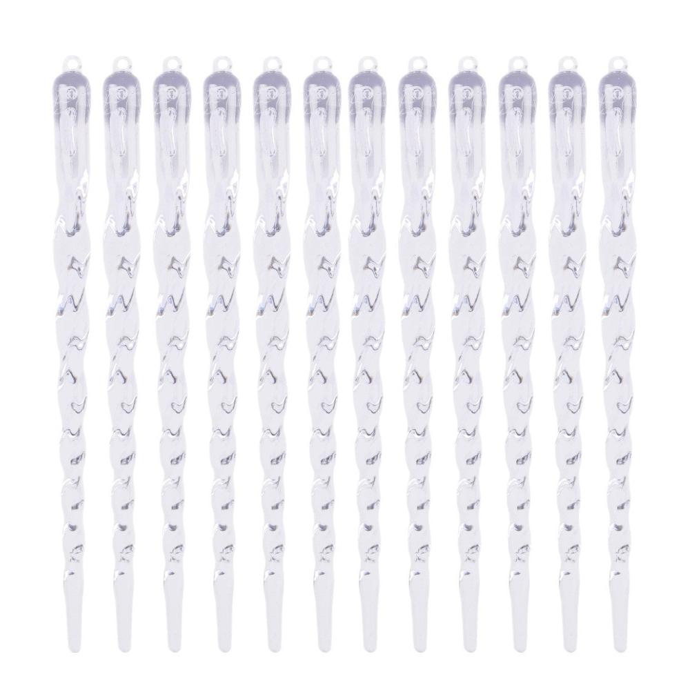 12Pcs Crystal-Clear Icicle Ornaments Icicles Pendant Set Christmas Tree Decoration With Cord For Xmas & Winter Party Decoration