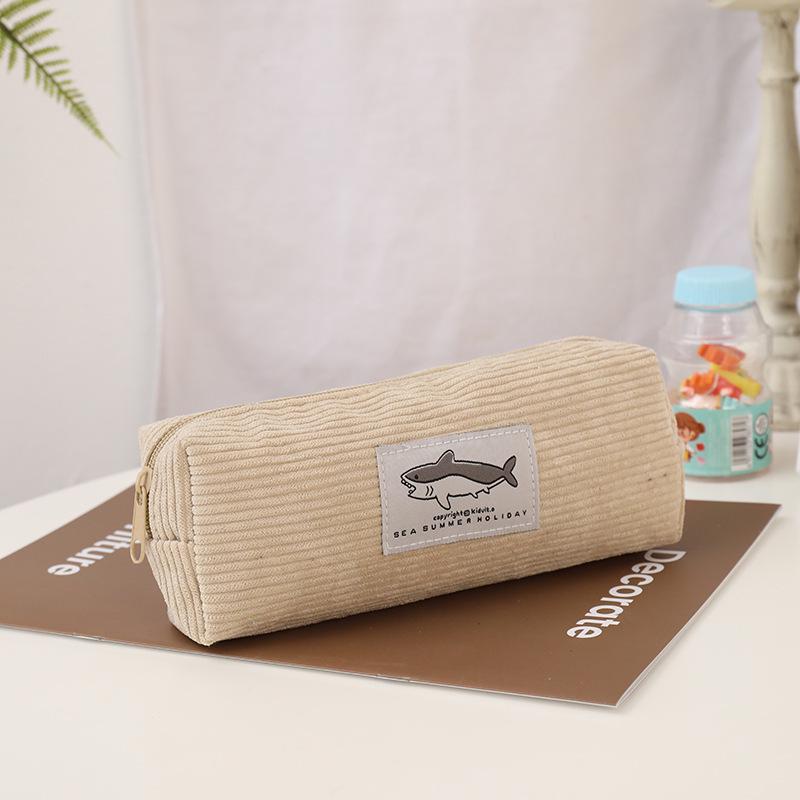 Shark Embroidery Pencil Case for Students - Cute, Spacious, High-Value Stationery Bag