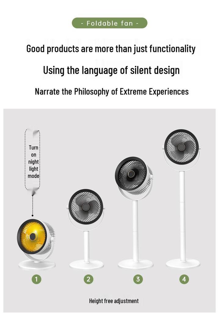 7-Inch Portable Wireless Telescopic Charging Fan with Silent Night Light, USB, Long Battery Life, Strong Wind, Desktop-Friendly