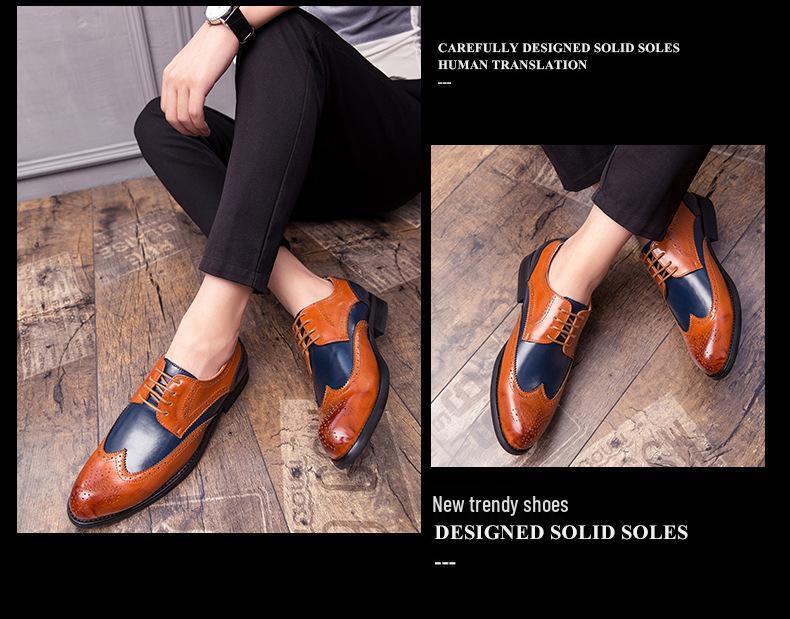 Men's Brogue Colorblock Leather Shoes: Large Size, British Style, Formal Fashion for Spring & Autumn 2020.