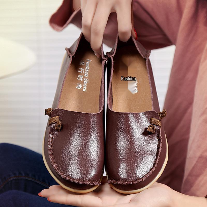 Plus Size Genuine Leather Low-Top Loafers for Women