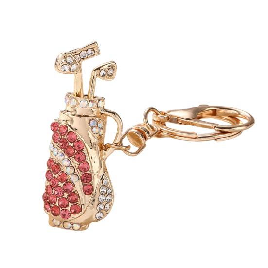 

Keychain Pendant Golf Bag Shape Key Holder with Multicolor Rhinestones Anti-Oxidation Lobster Clasp Keyring Backpacks Car Accessory розовый
