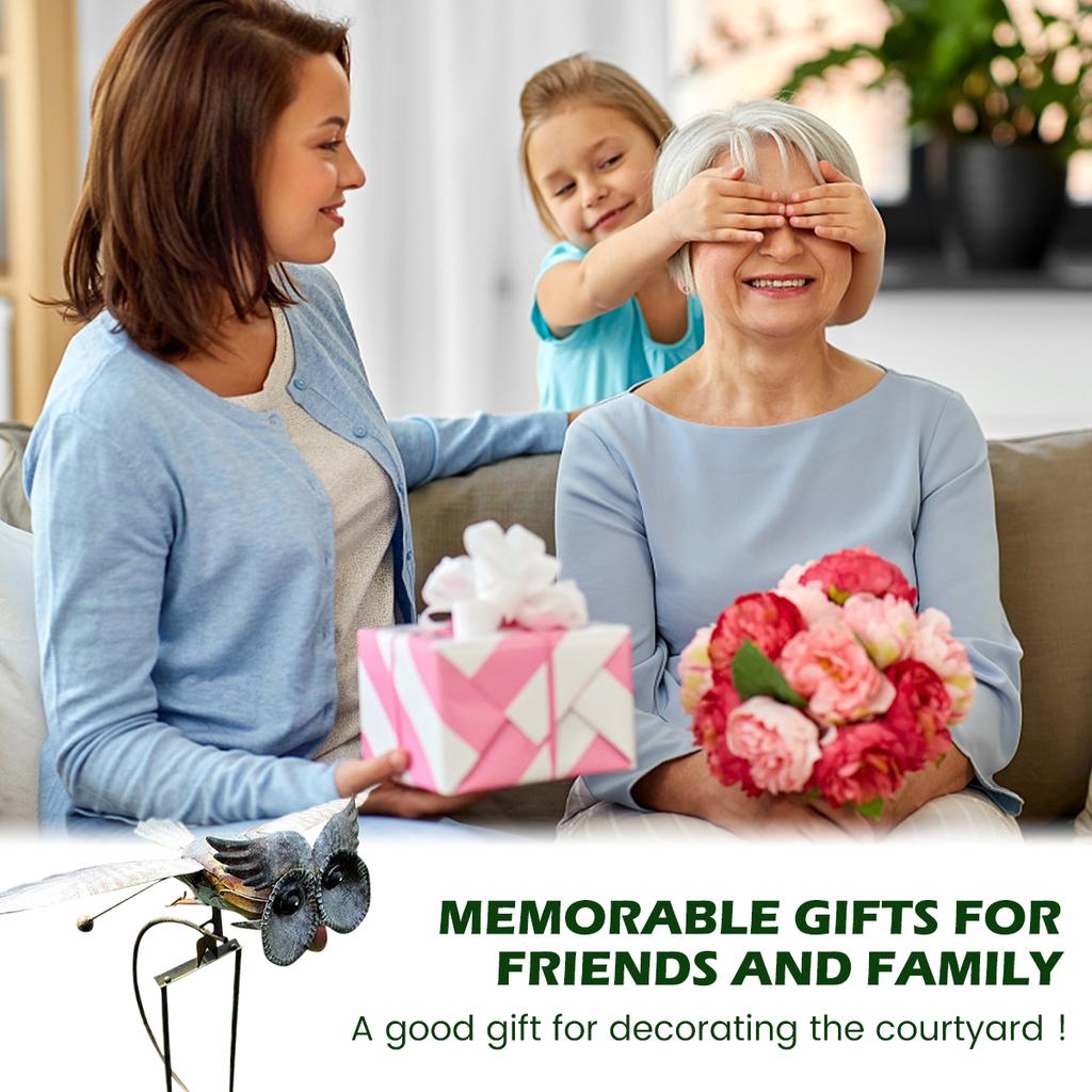 Owl Wind Chime Iron Wing Flapping Eagle Wind Sway Spinner Life-Like Weather Resistant Sunflower Garden Stake Decoration