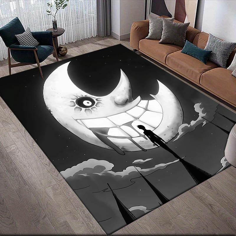 Soul Eater Flannel Pattern Square Carpet,Area Rug,Carpet Rug for Living Room Bedroom Sofa Playroom Decor,Non-slip Floor Mat