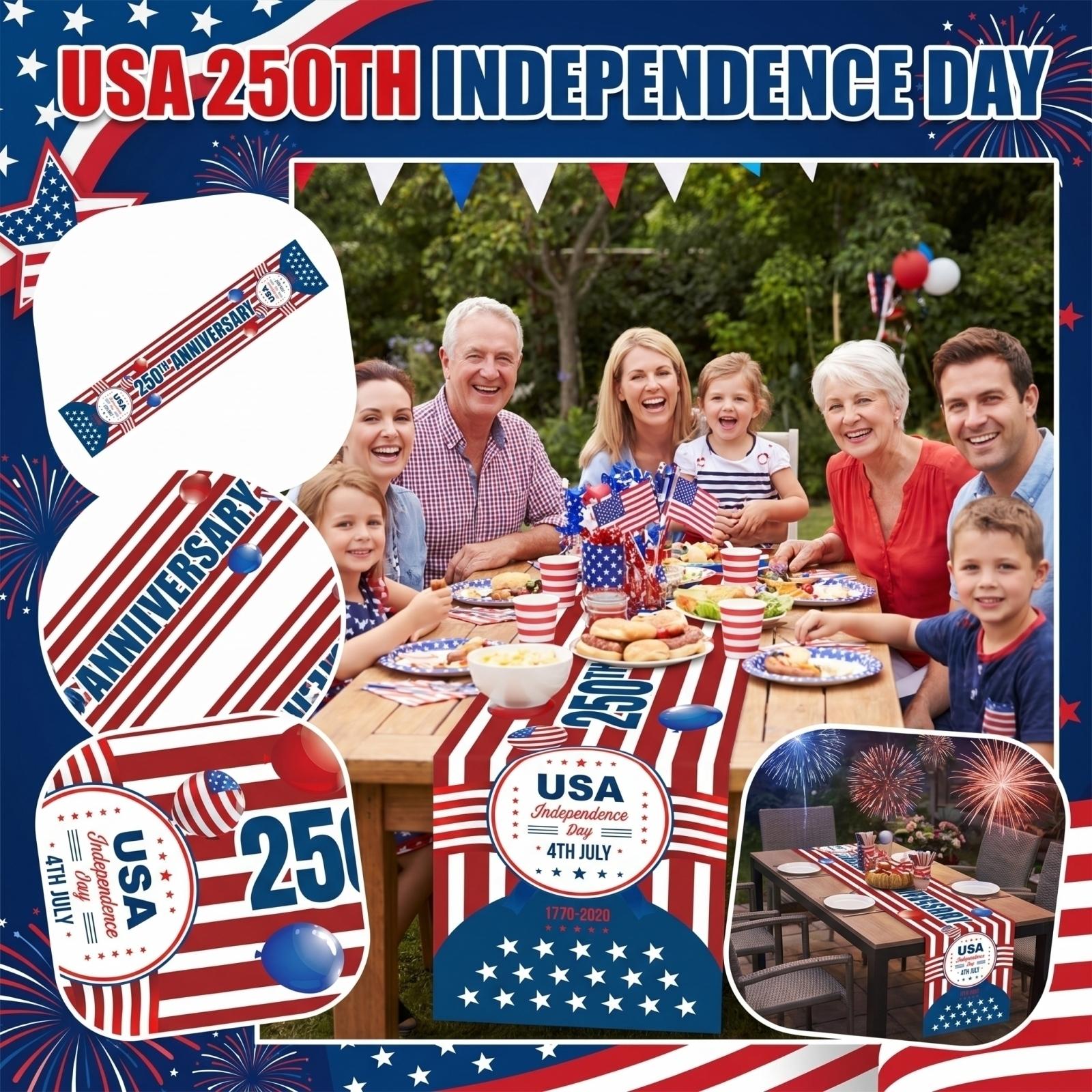 

American 0th Anniversary Table Flag Independence Day Dining Table Festive Atmosphere Decorative Tablecloth One Size