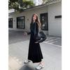 [Tmall Quality] Black Hooded Knitted Dress Women's Casual Niche Design Sense Skinny Sweater Skirt Long