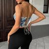 French Lace Tie Fishbone Camisole - Retro Floral Print Women's Top