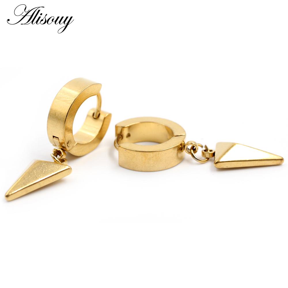 Alisouy 2pcs Stainless Steel Stud Huggie Hoop Earrings for Women Men Triangle Dangle Earrings Punk Hiphop Style Goth Earrings