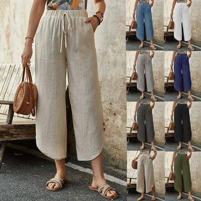 2025 Neue Neun-Punkt-Hose aus Baumwollhanf mit Kordelzug und Tasche, lockere Freizeithose für Damen