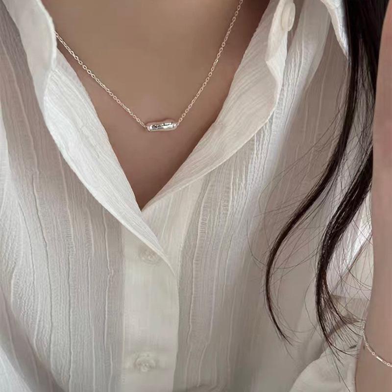 Elegante Damen S925 Sterlingsilber Perlenanhänger Halskette - Leichte Luxus Schlüsselbeinkette