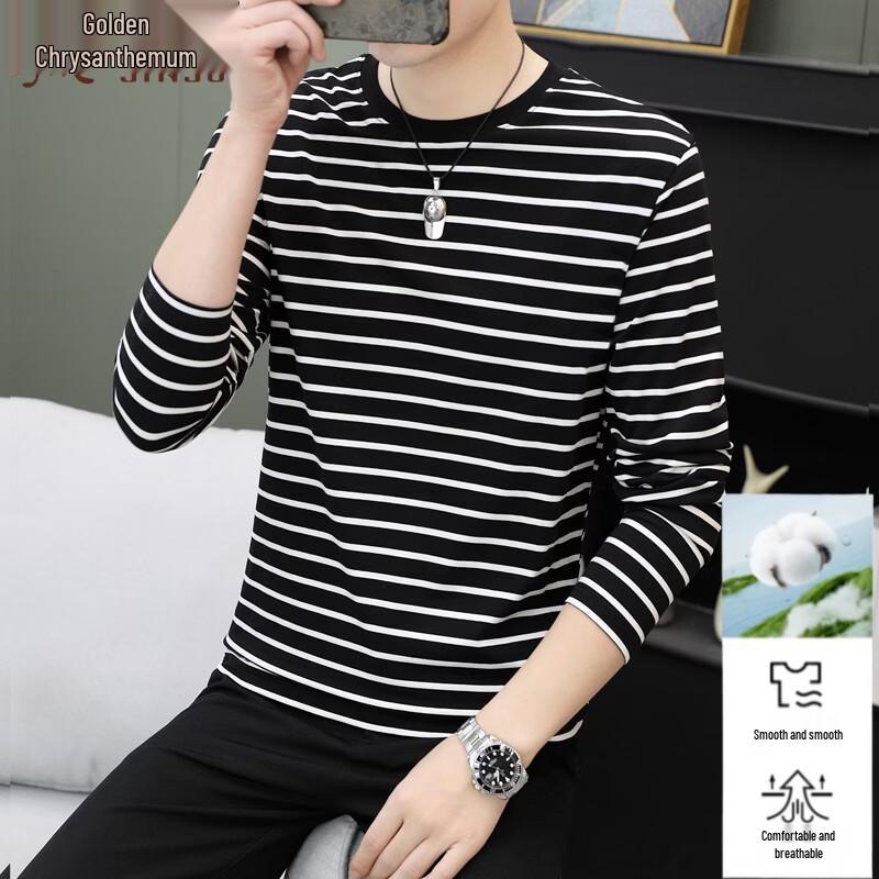 Jinjuan Men s Cotton Blend Crew Neck Long Sleeve T-Shirt XL