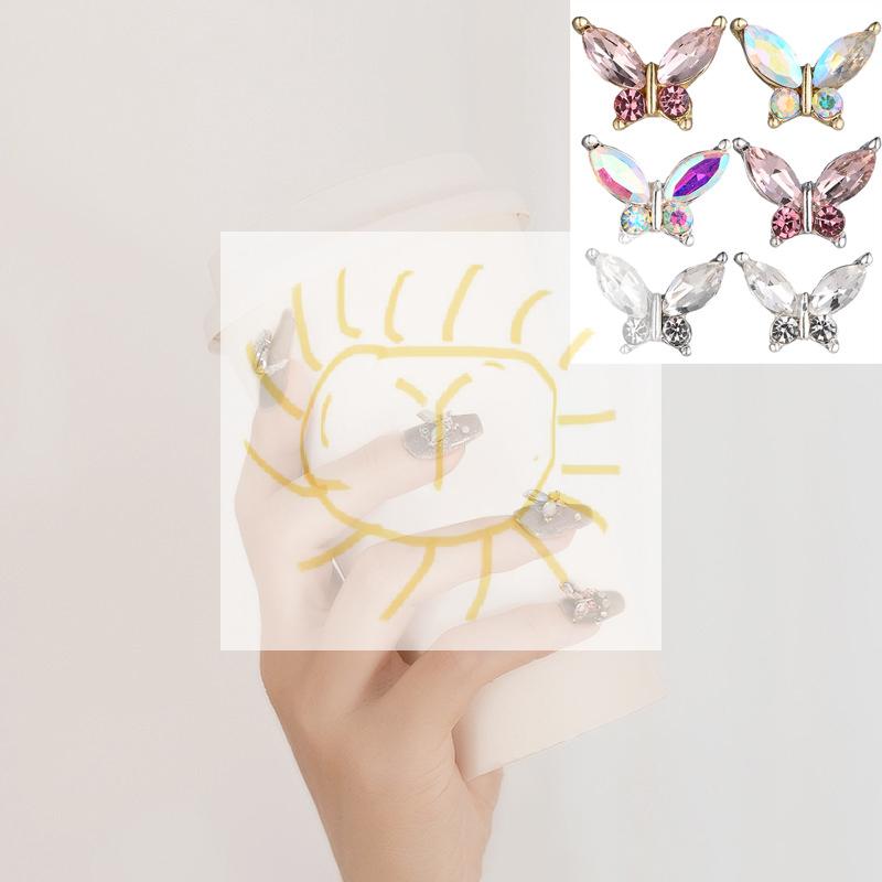 5Pcs Simulated Alloy Butterfly Nail Art Decorations Light Luxury Butterfly Glass Inlaid Nail Charms Accessories DIY
