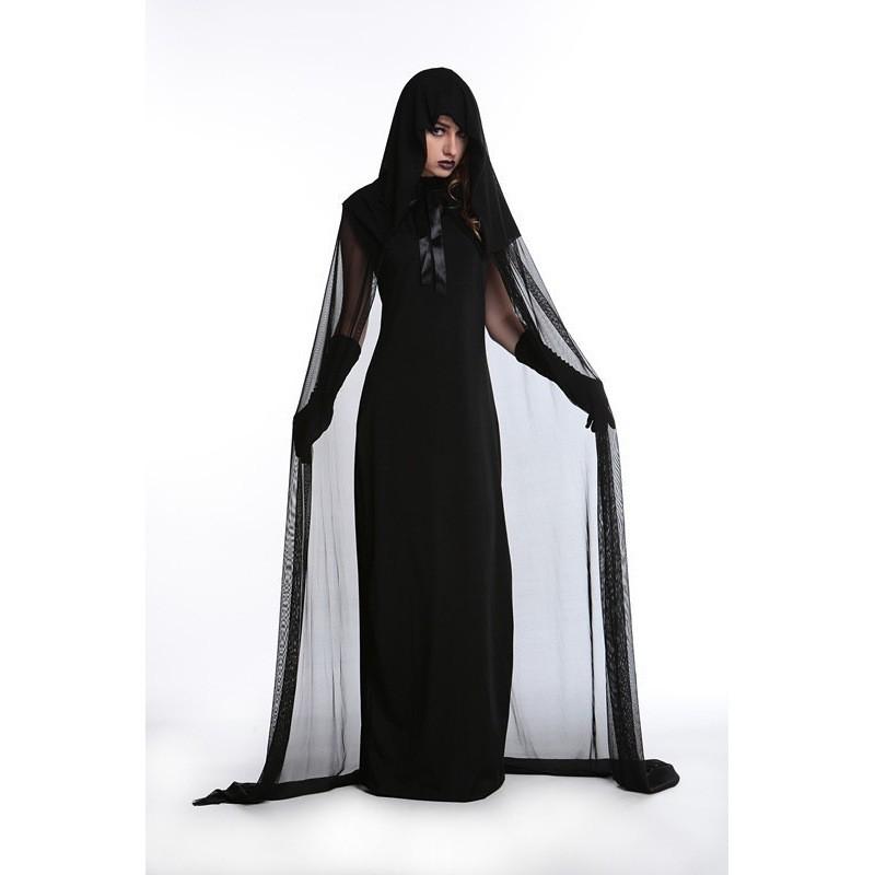 Premium Women's Halloween Cloak Costume Featuring Witch Vampire Ghost Design