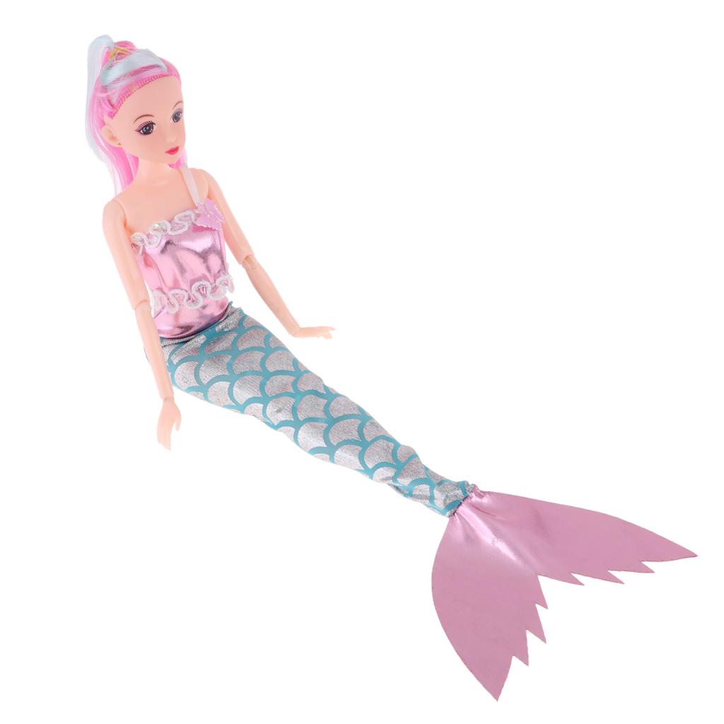 7inch Mermaid Princess Doll with Pink Swinging Fishtail Black Hair Wig Kids