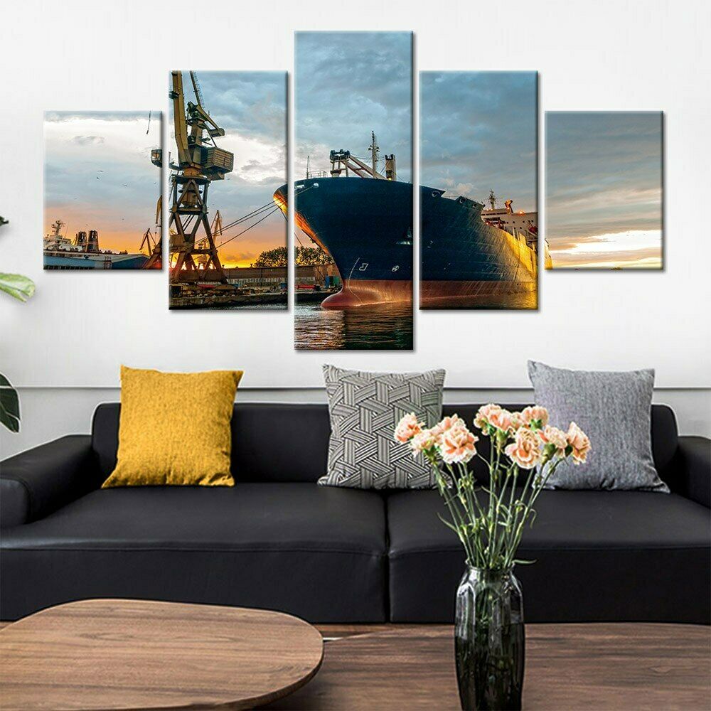 5Pcs Transport Boat Ship Port Canvas Picture Wall Art Decor 5 Pieces Pictures HD Print No Framed 5 Panel Modern Paintings
