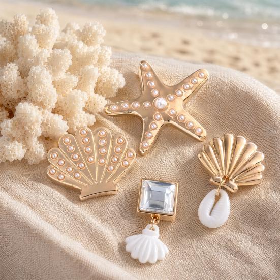 6 Stuks/Set Zomer Strand Schoenschoonmakers, Goudkleurige Schelp Zeester Charms, Oceaan Thema Decoraties voor Klompen Vrouwen Meisjes Schoen Gaten
