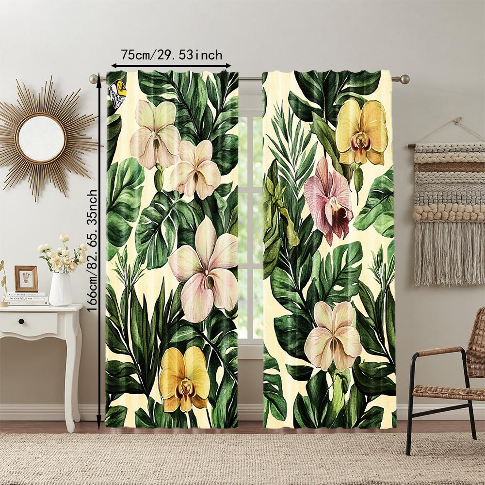 Set Of 2 Versatile Polyester Transparent Curtains Home Decoration Removable Green Leaf Use Bedrooms Living Rooms Curtain Ideal For Room