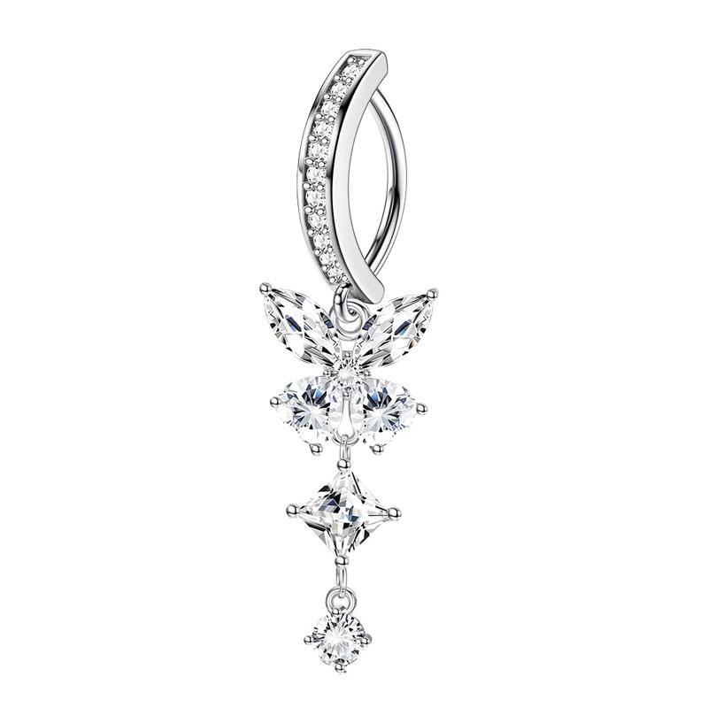 Pink Butterfly Belly Button Piercing Jewelry Women Cz Navel Barbell Fashion Crystal Reverse Curved Belly Rings Piercing Ombligo