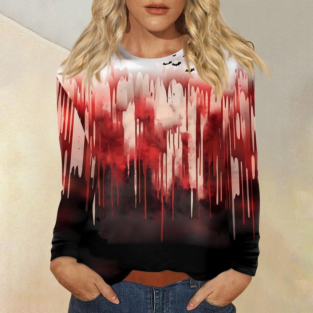 Haut Pull-over Décontracté Mode Femme Imprimé Halloween Col Rond Manches Longues
