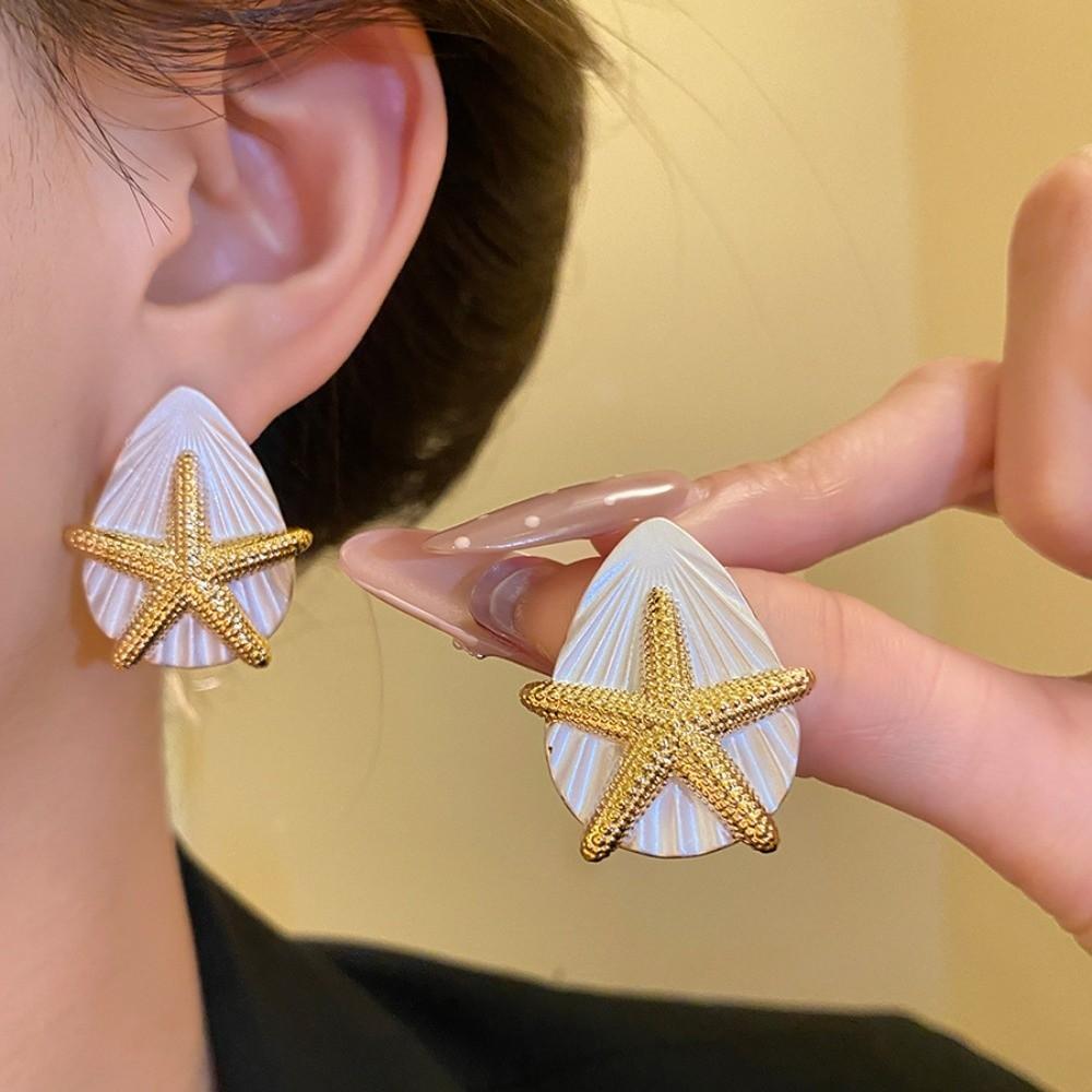 Personality Starfish Ear Studs Oil Drip Copper Star Dangle Earrings  Festival