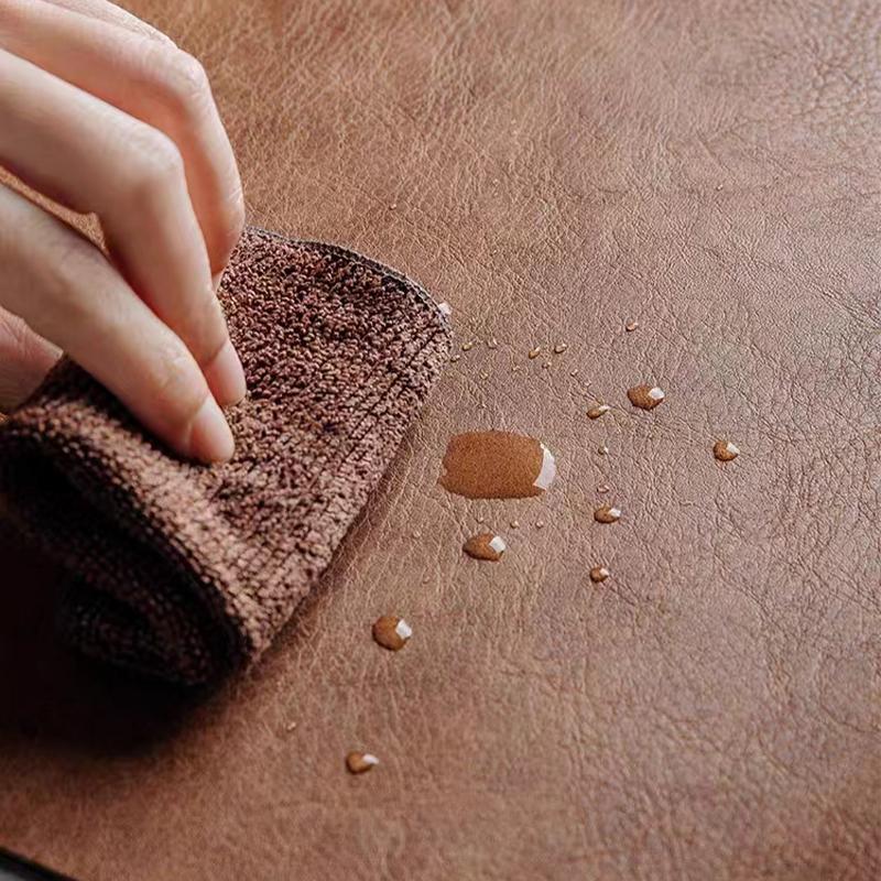 Inmos 4PC Cowhide-style Waterproof and Oil-resistant Faux Leather Table Mat Double-sided Rectangular Placemat Wash-free Design