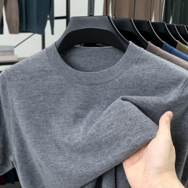 Men's High-Quality Short-Sleeved Knitted Wool Sweater for Spring/Summer