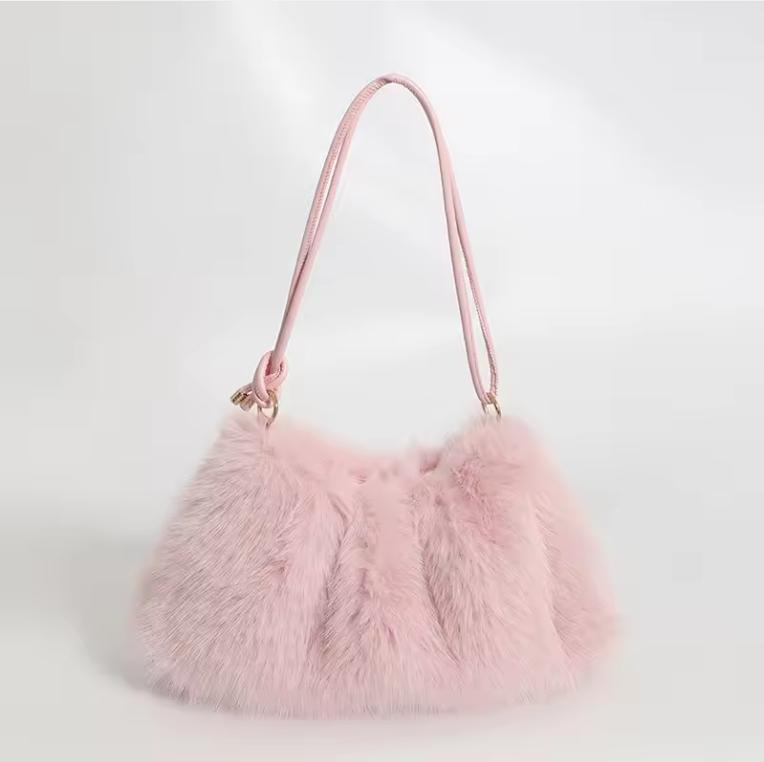Women's Autumn and Winter Handbag Imitation Fur Fashion Hundred with Plush Bag Solid Color Large Capacity Zipper Shoulder Bag