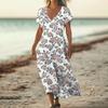 Fashion Women's Summer V-Neck Short Sleeve Floral Print Beach Dress