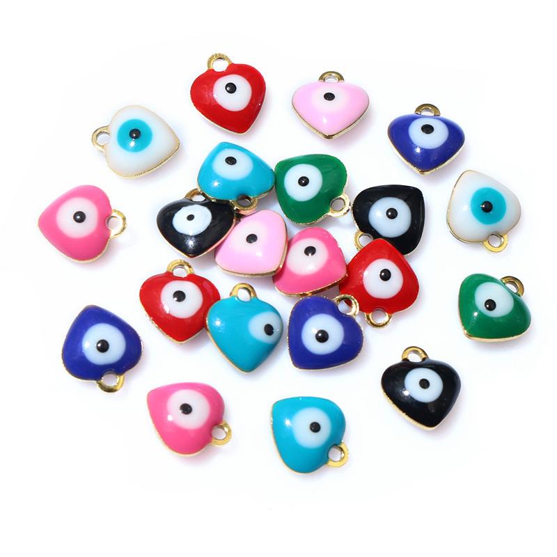 20pcs 9x8mm Enamel Evil Eyes Heart Charms Pendant Stainless Steel DIY Jewelry Making Accessories Findings Bracelet Earrings