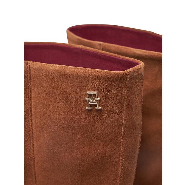 Suede Ankle Boots Tommy Hilfiger On a Medium Cowboy Heel FW0FW08435 Brown