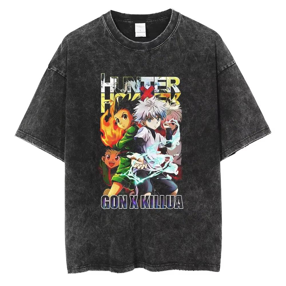 2026 Hot Sale HUNTER×HUNTER T Shirt Kurapika Manga Tshirt Men Women Hip Hop Washed Cotton T-shirt Clothing Summer Short Sleeve Tees Streetwear Top