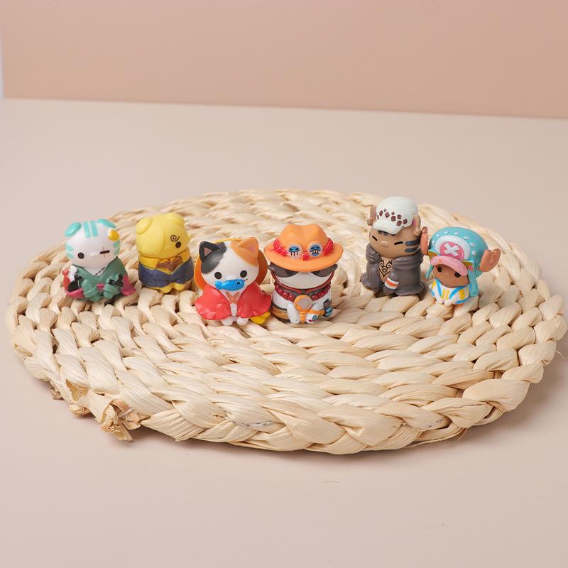 

8Pcs Anime One Piece Q Version Pirate Cat Luffy Sanji Ace Chopper Zoro PVC Action Figures Cake Decoration Model Dolls For Gifts No box