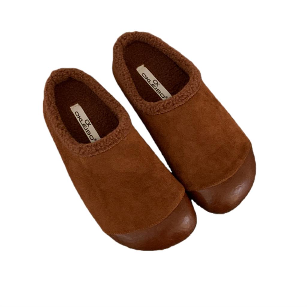 2025 Autumn and Winter Outer Wear Ugly Cute Big Head Female Retro Bag Head Cotton Fluffy Half Slippers Velvet Warm One Pedal Lazy